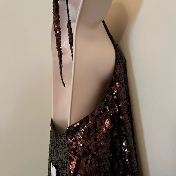 Zara Chocolate Brown Sequin Halter Maxi Dress NWT - Picture 8 of 11